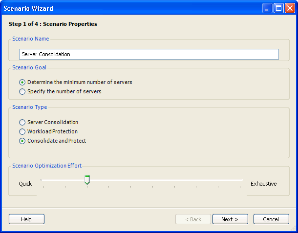 Scenario Wizard (Step 1 of 4: Scenario Properties) page