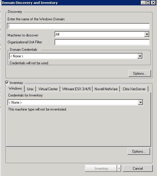 Domain Discovery and Inventory Dialog Box