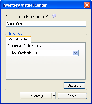 Inventory Virtual Center Dialog Box