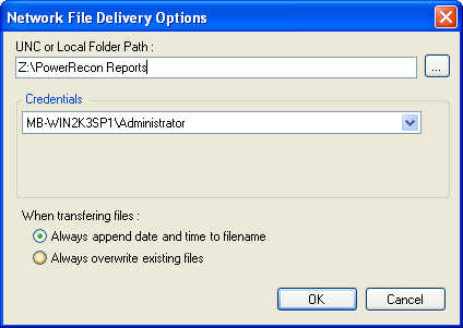 Network File Delivery dialog box