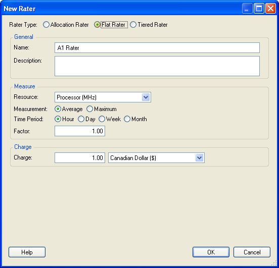 New Rater dialog box
