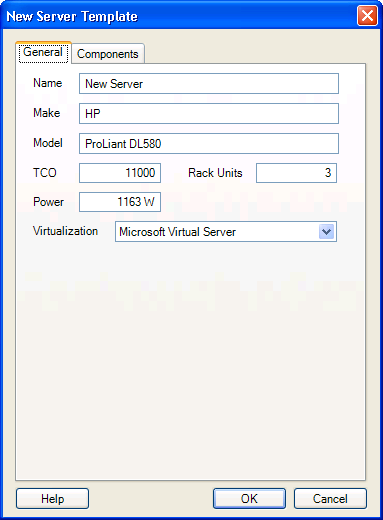 New Server Template dialog box