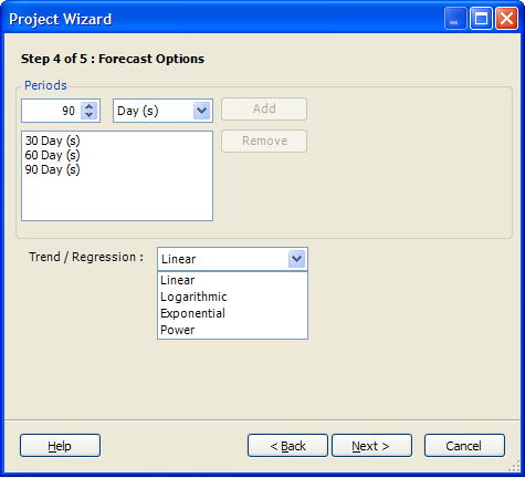 Project Wizard Step 4 of 5: Forecast Options page