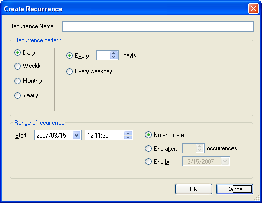 Create Recurrence dialog box