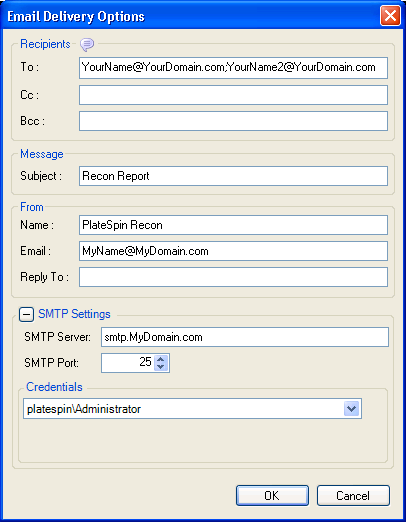 Email Delivery Options dialog box