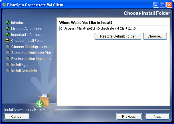 VM Client Installation Wizard - Choose Install Folder Page