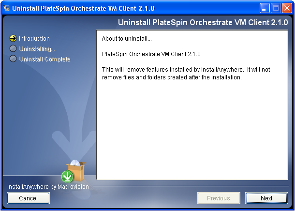 VM Client Uninstallation Wizard - Introduction Page