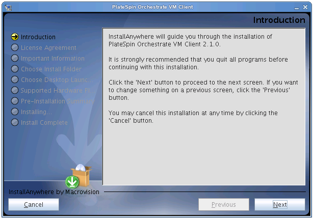 VM Client Installation Wizard - Introduction Page