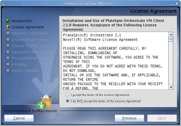 VM Client Installation Wizard - License Agreement Page