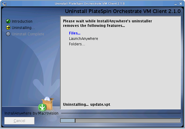 VM Client Uninstallation Wizard - Uninstalling Page