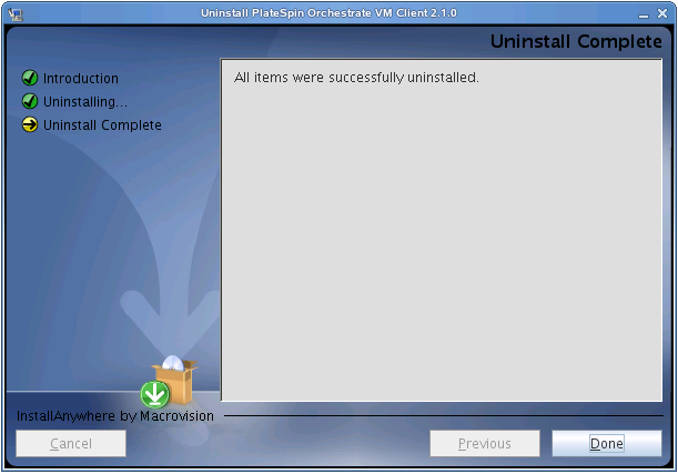 VM Client Uninstallation Wizard - Uninstall Complete Page
