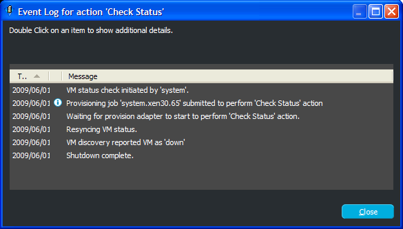 Event Log Dialog Box Superimposed Over the VM Client Window