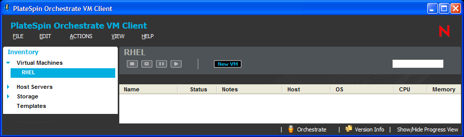 VM Client Window with VM Group Selected