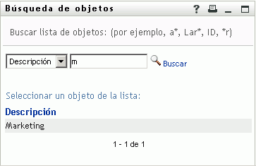 La página Búsqueda de objetos muestra los resultados de la búsqueda