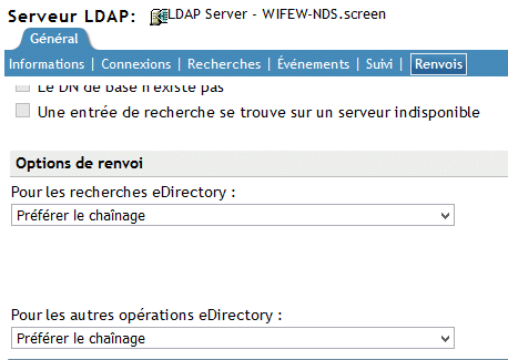 Options de renvoi LDAP