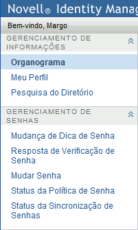Menu de ações do Autoatendimento de Identidade